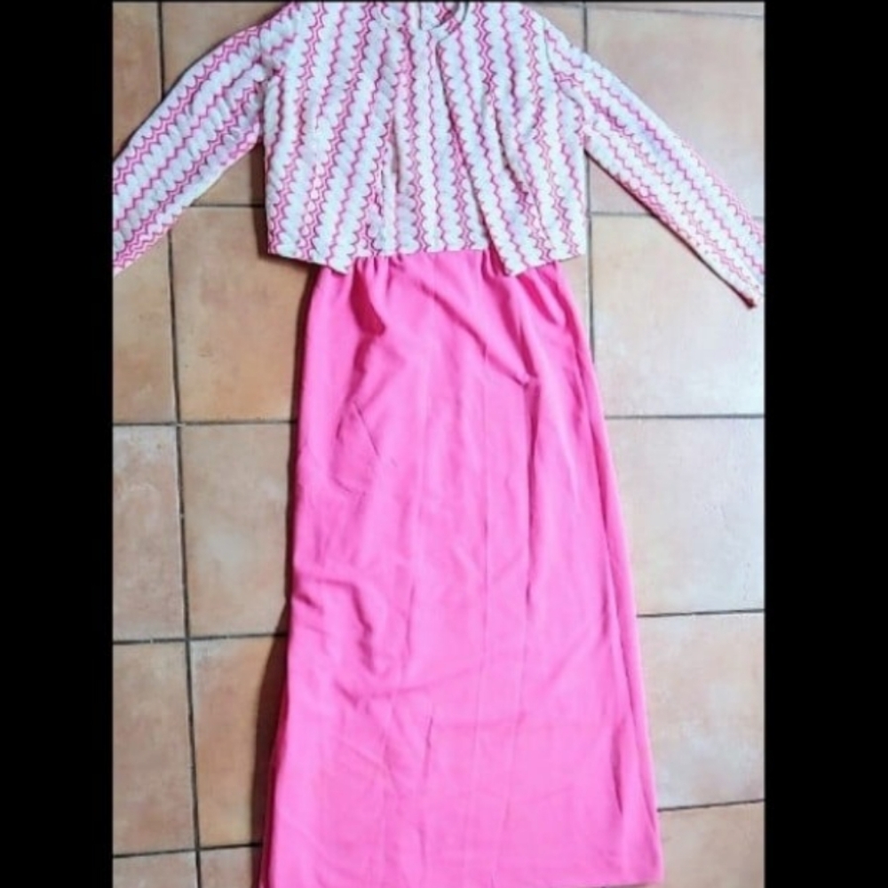 Vintage Montgomery Ward pink and white pointelle knit dress and cardigan/jacket